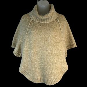 Womens Knit Poncho Capelet M/L Wool Alpaca Blend Tan‎ Luxe Lagom Vanilla Girl